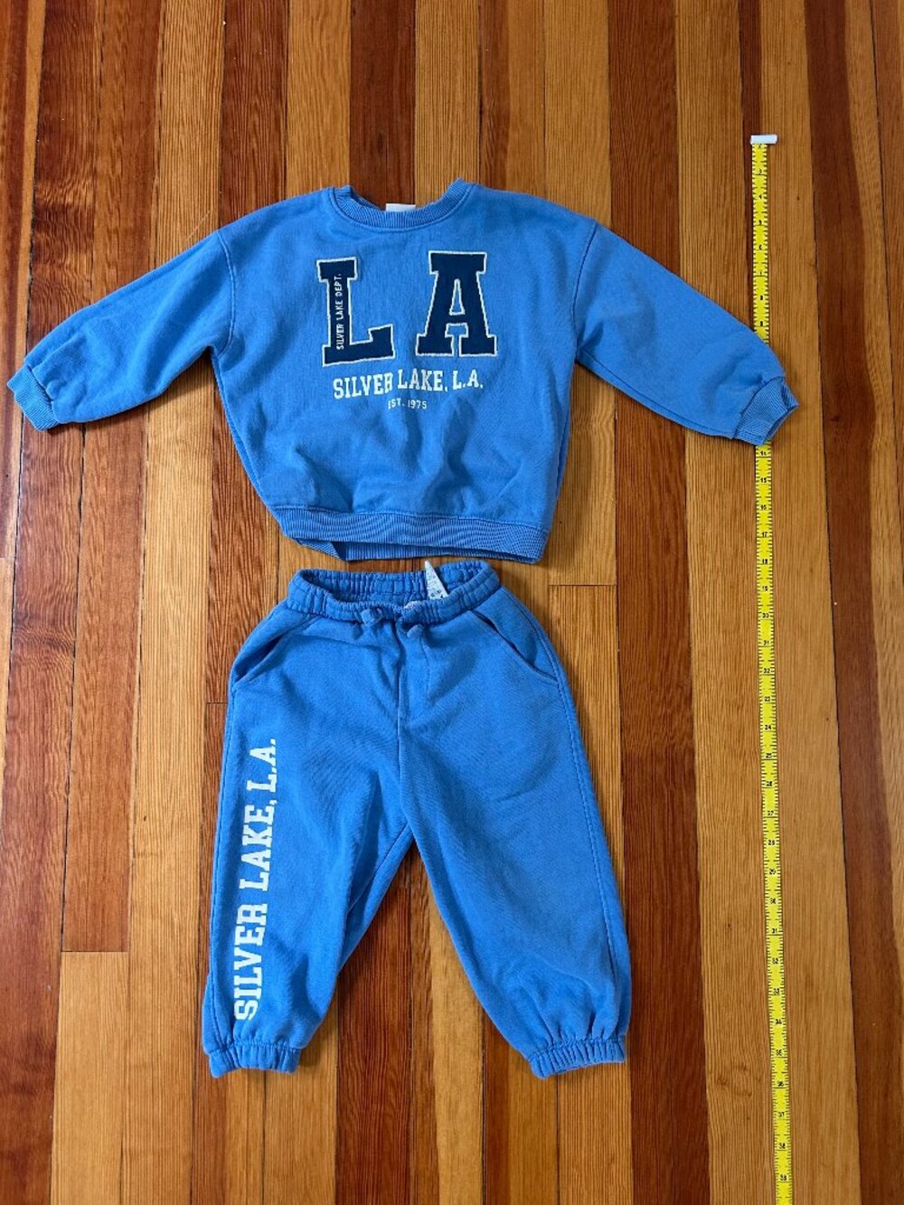 H&M Todder boy/girl 2T Silver Lake LA Sweatsuit Blue Matching Set GOOD